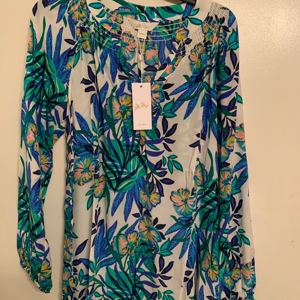 Lilly Pulitzer Golden Hour Glam Elsa Silk Top sz L BNWT